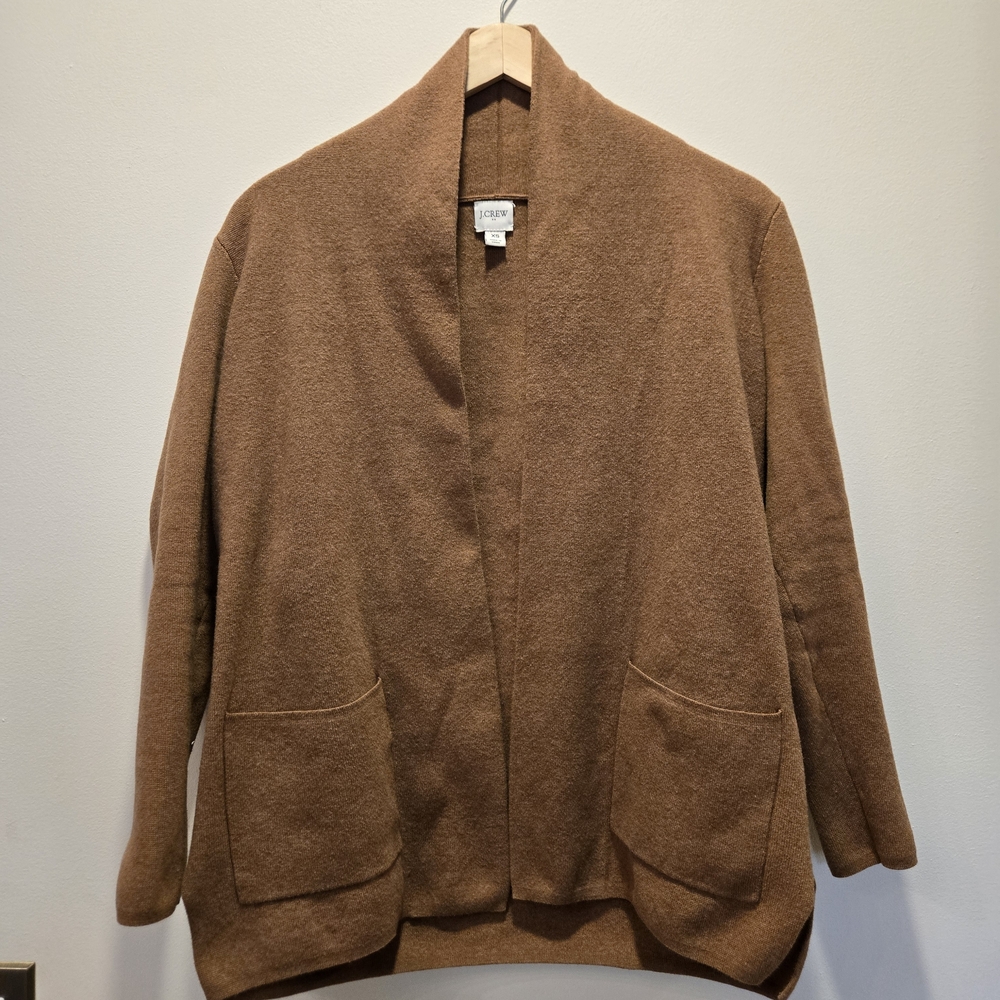 J. Crew Tan Open Cardigan with Pockets 100% Cotton